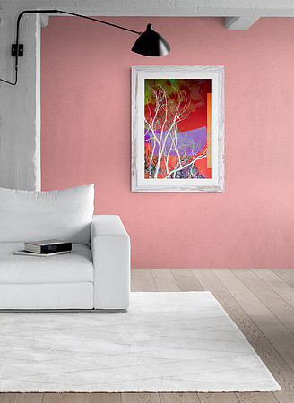 Simple livingroom-white sofa and walls with my image on wall