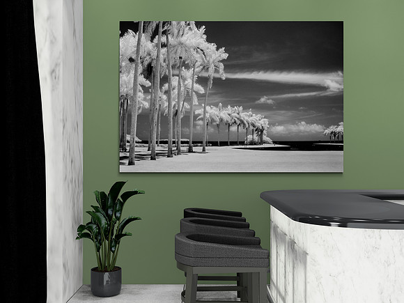 Room with bar and stools with my image on wall