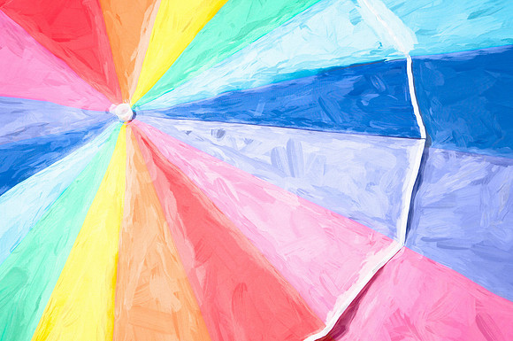 Soft oil and watercolor mixed color top of a beach umbrella