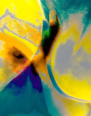 Deep blues, greens with semi-circles of yellow
